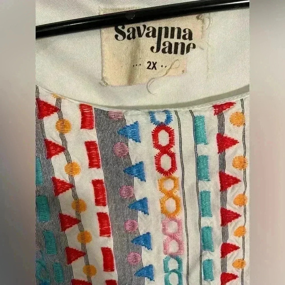 Savanna Jane Multicolor Striped Embroidered Cap Sleeves Tunic Blouse Top Size 2X - Picture 3 of 8